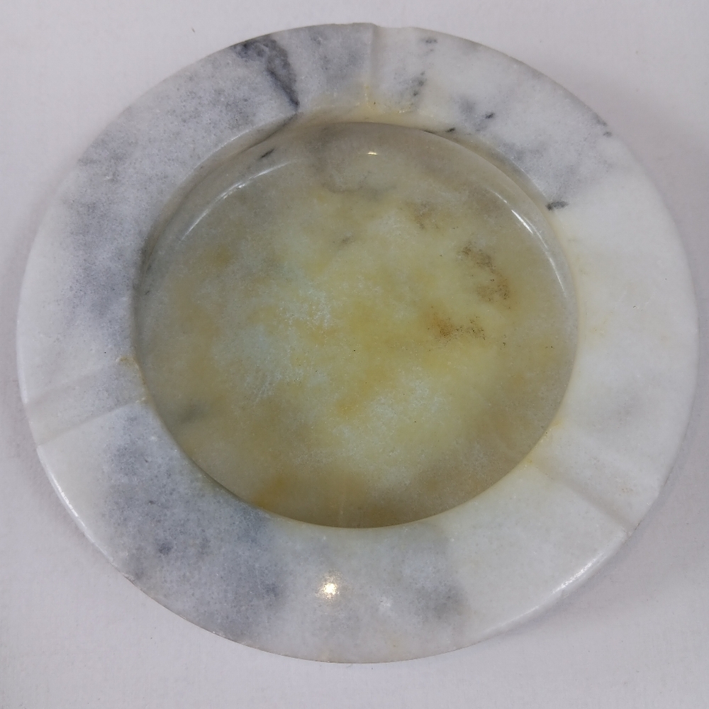 Vintage white and gray marble cigarette holder ashtray cigar tray candle incense